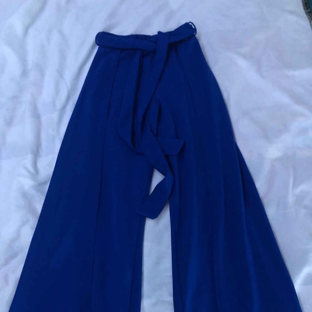 Blue Upleg Slit Maxi Pants